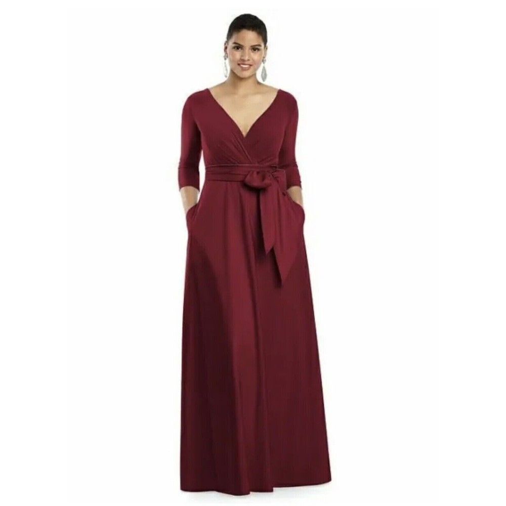 Alfred Sung V-Neck 3/4 Sleeve Jersey Mikado Belted Gown 10 Red Dress NWT B28 - Picture 1 of 7